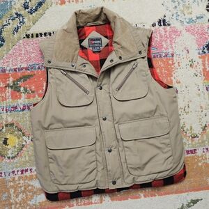 VTG 90’s In Crowd Utility Vest Buffalo Flannel Lined Men’s Size Large Gorpcore